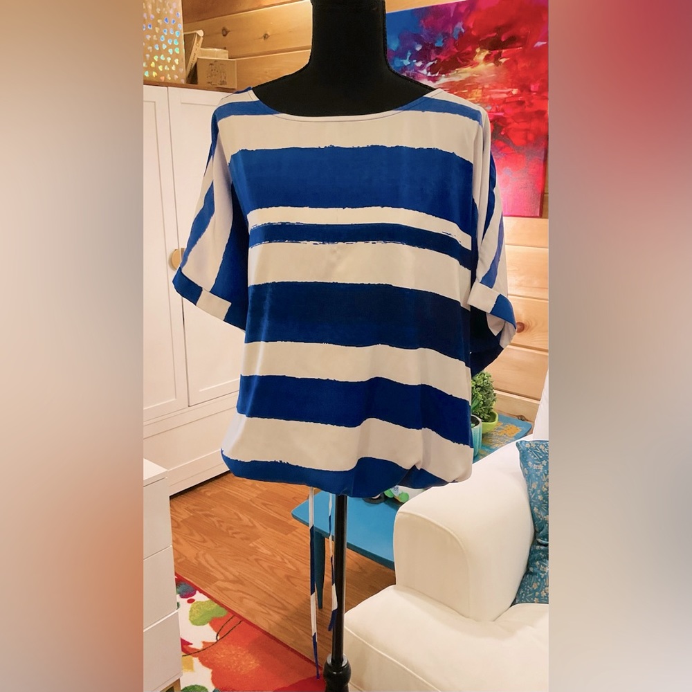 Liz Claiborne Blue & White Striped Blouse